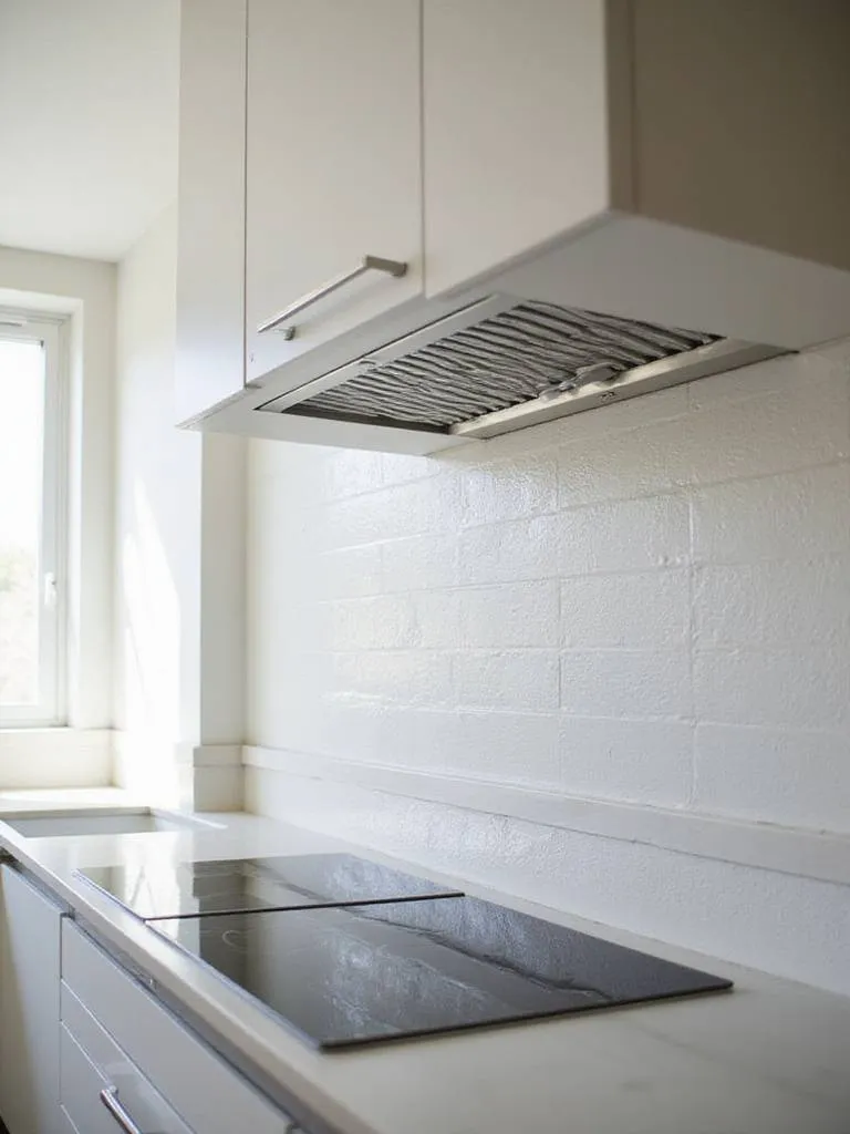Modern kitchen featuring a sleek under-cabinet range hood above a cooktop.