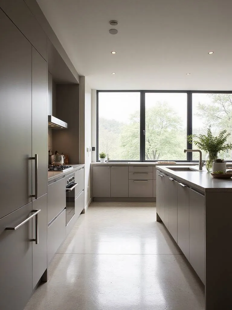 A modern kitchen with handleless cabinets showcasing minimalist aesthetics.