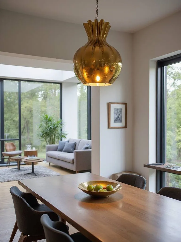 Contemporary dining room with statement pendant lighting