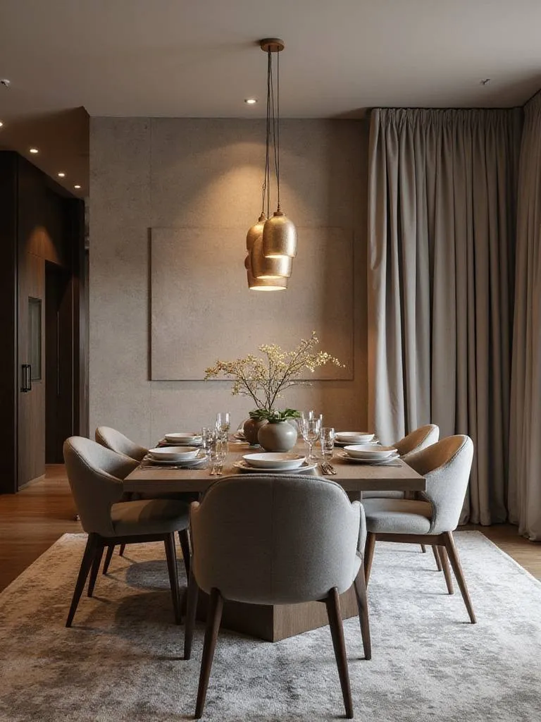 Contemporary dining room with soft furnishings for improved acoustics