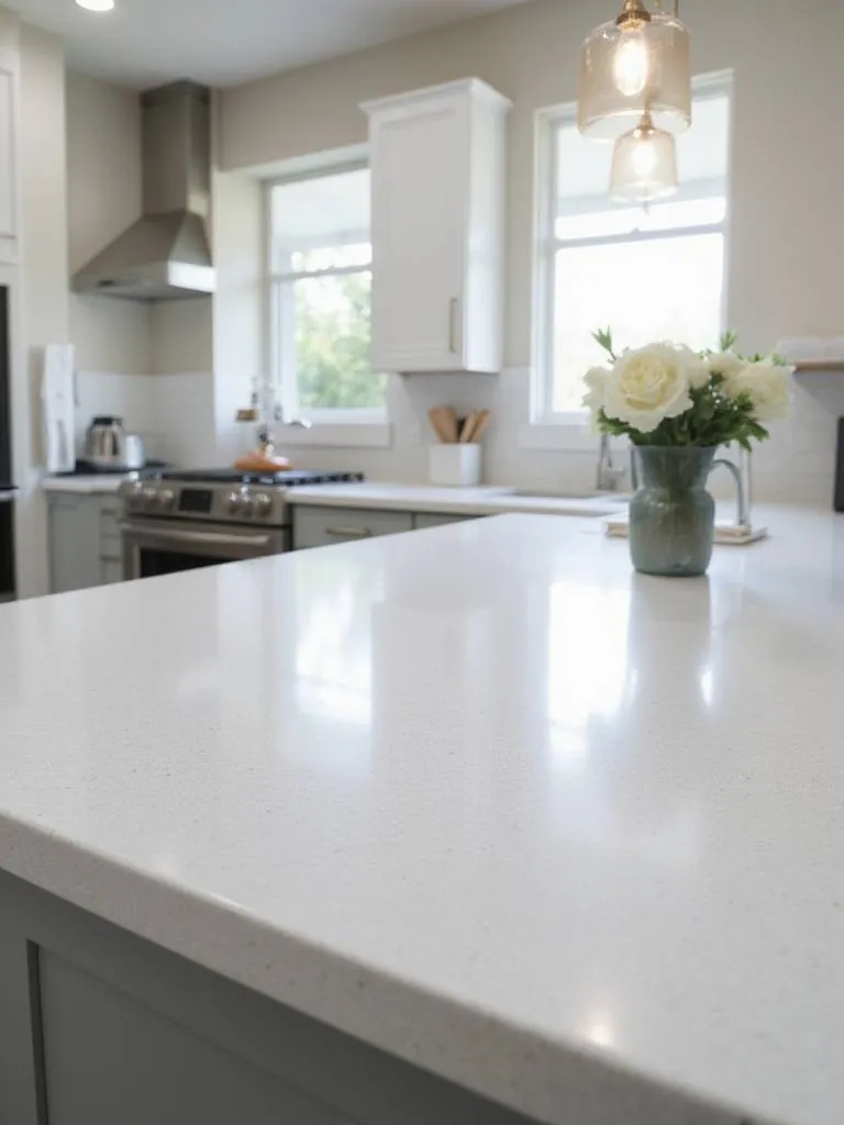 Durable quartz countertops in a modern kitchen setting showcasing easy cleaning features.
