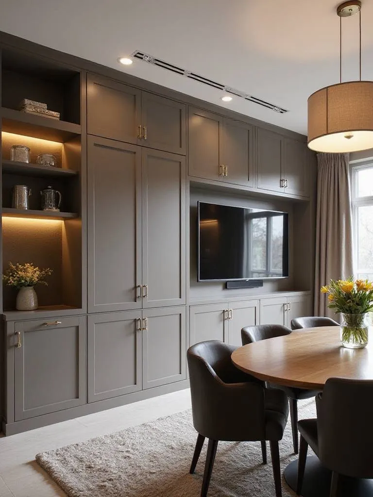 Contemporary dining room with sleek built-in storage solutions