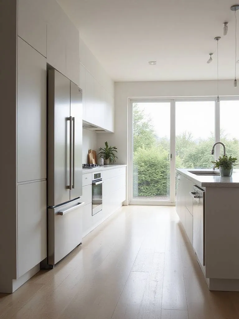 Contemporary kitchen with integrated appliances and seamless cabinetry
