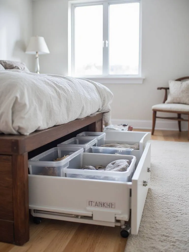 Organized under-bed storage solutions in a small bedroom