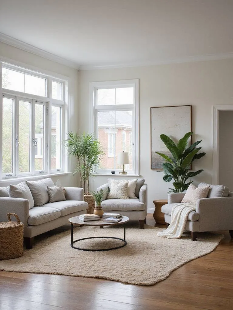 Professional photo of a well-measured living room space showcasing efficient furniture placement and natural light.