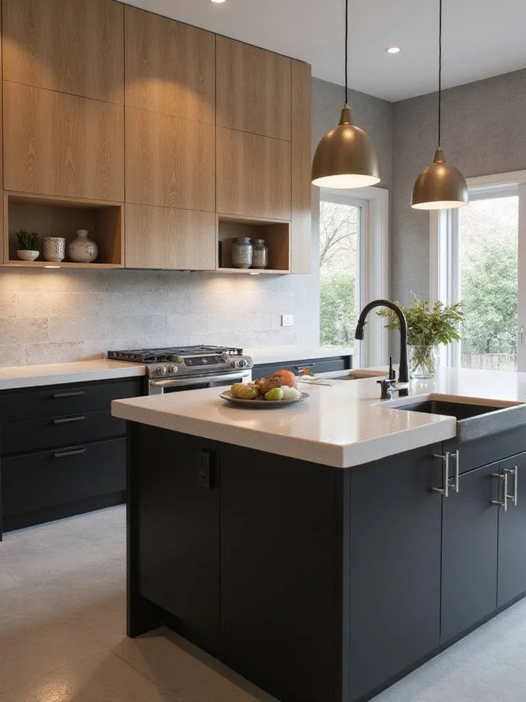 Contemporary kitchen with a blend of textures and finishes