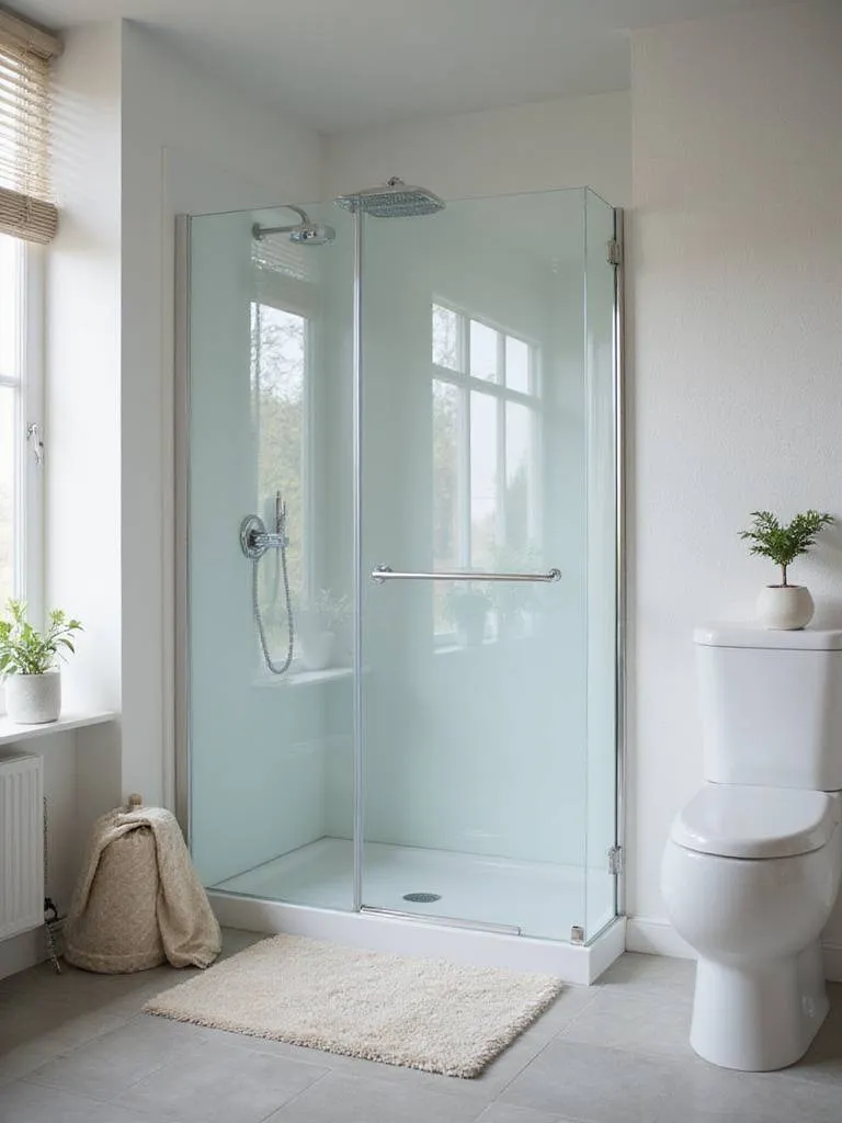 Modern bathroom with frameless glass shower enclosure