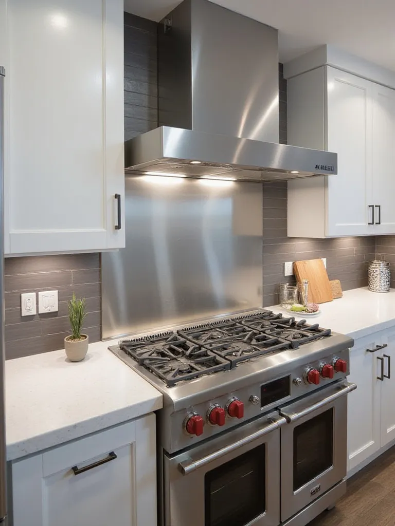 Modern kitchen with stainless steel backsplash