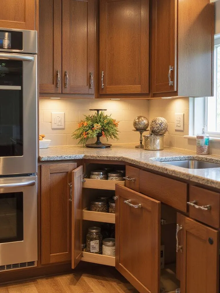 Professional photo of an optimized corner cabinet in a modern kitchen.