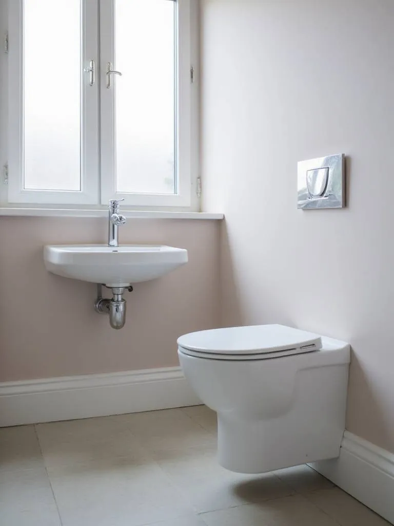 A compact wall-hung toilet and wall-mounted sink in a small, stylish bathroom.