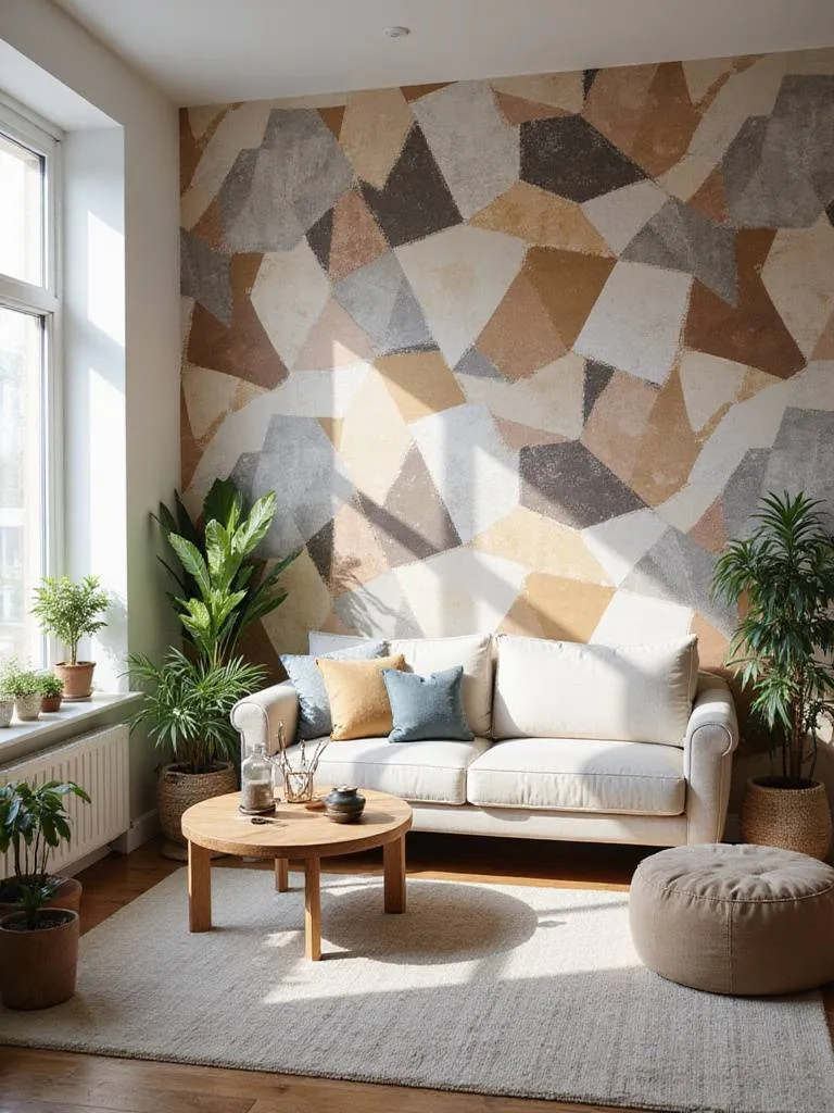 Stylish living room with removable wallpaper accent wall