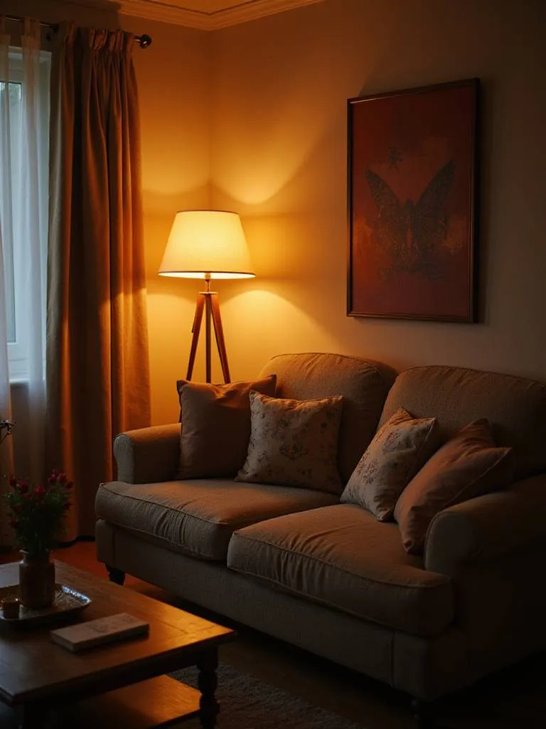 Cozy living room with warm and cool lighting options