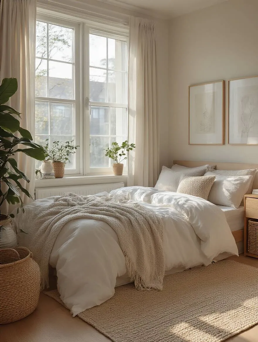 Organized bedroom with clear pathways and optimal furniture arrangement