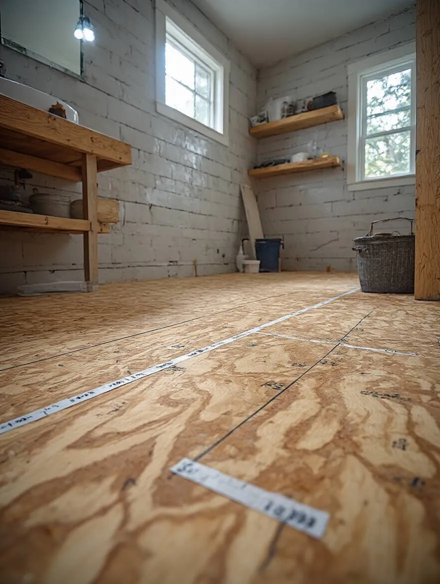 Well-prepared subfloor for tile installation in a bathroom remodel