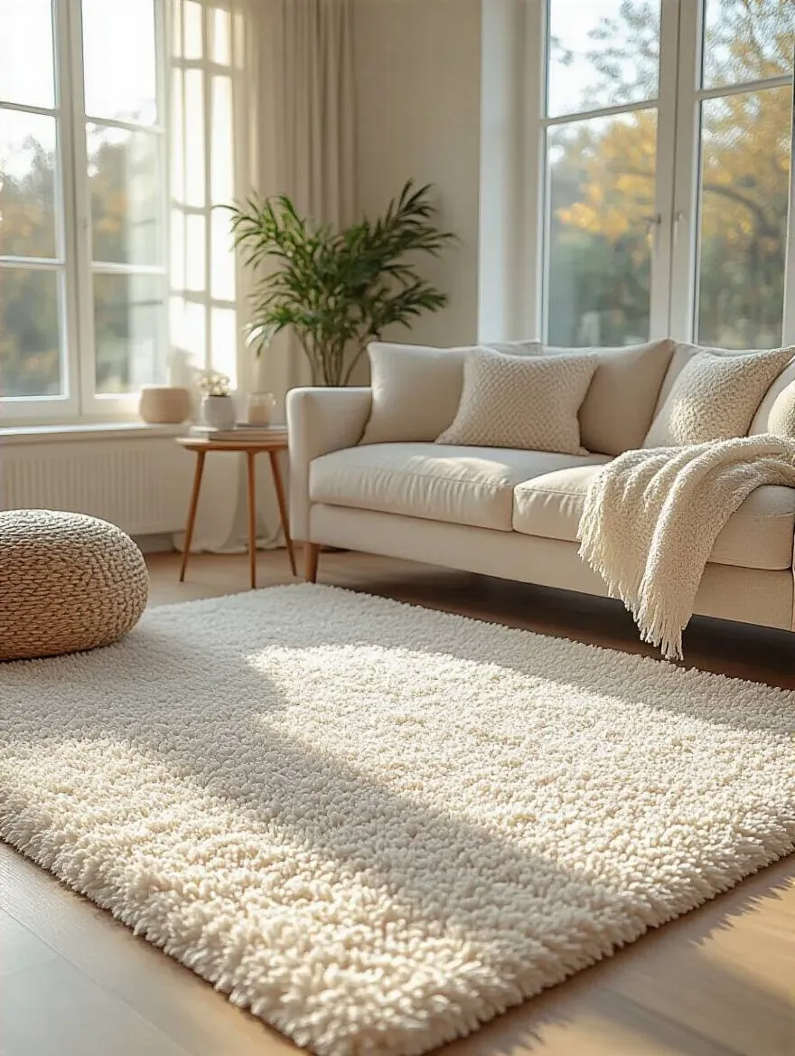 A living room showcasing a medium pile height rug, emphasizing comfort and style.
