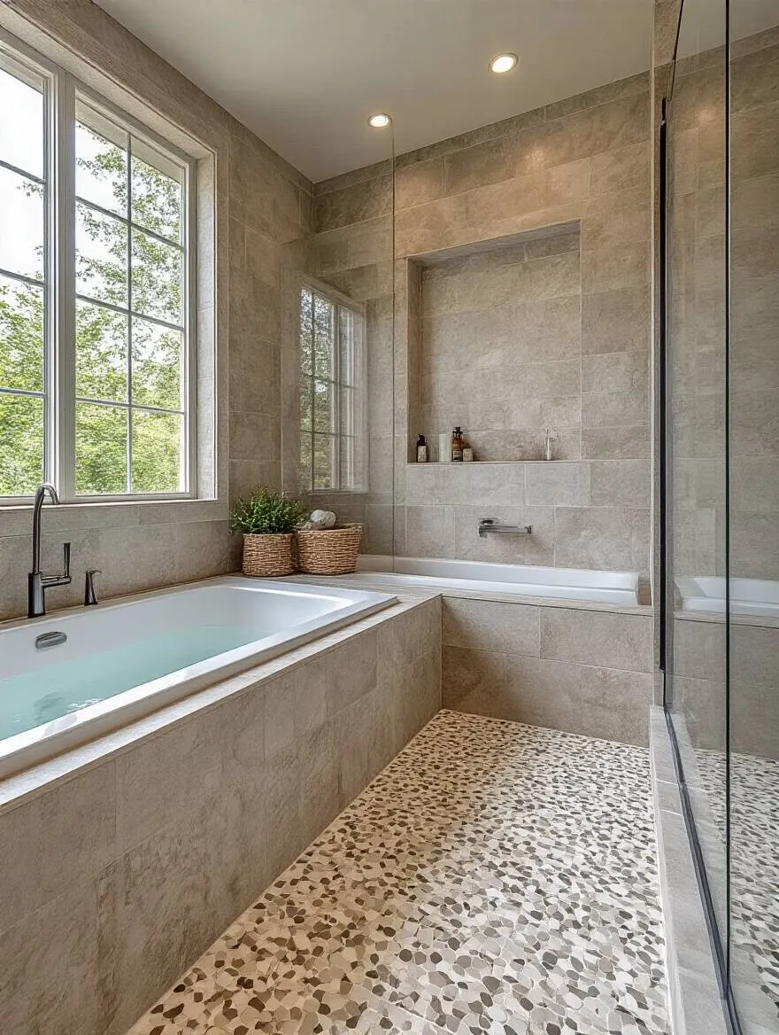 A modern bathroom with slip-resistant tiles enhancing safety and style