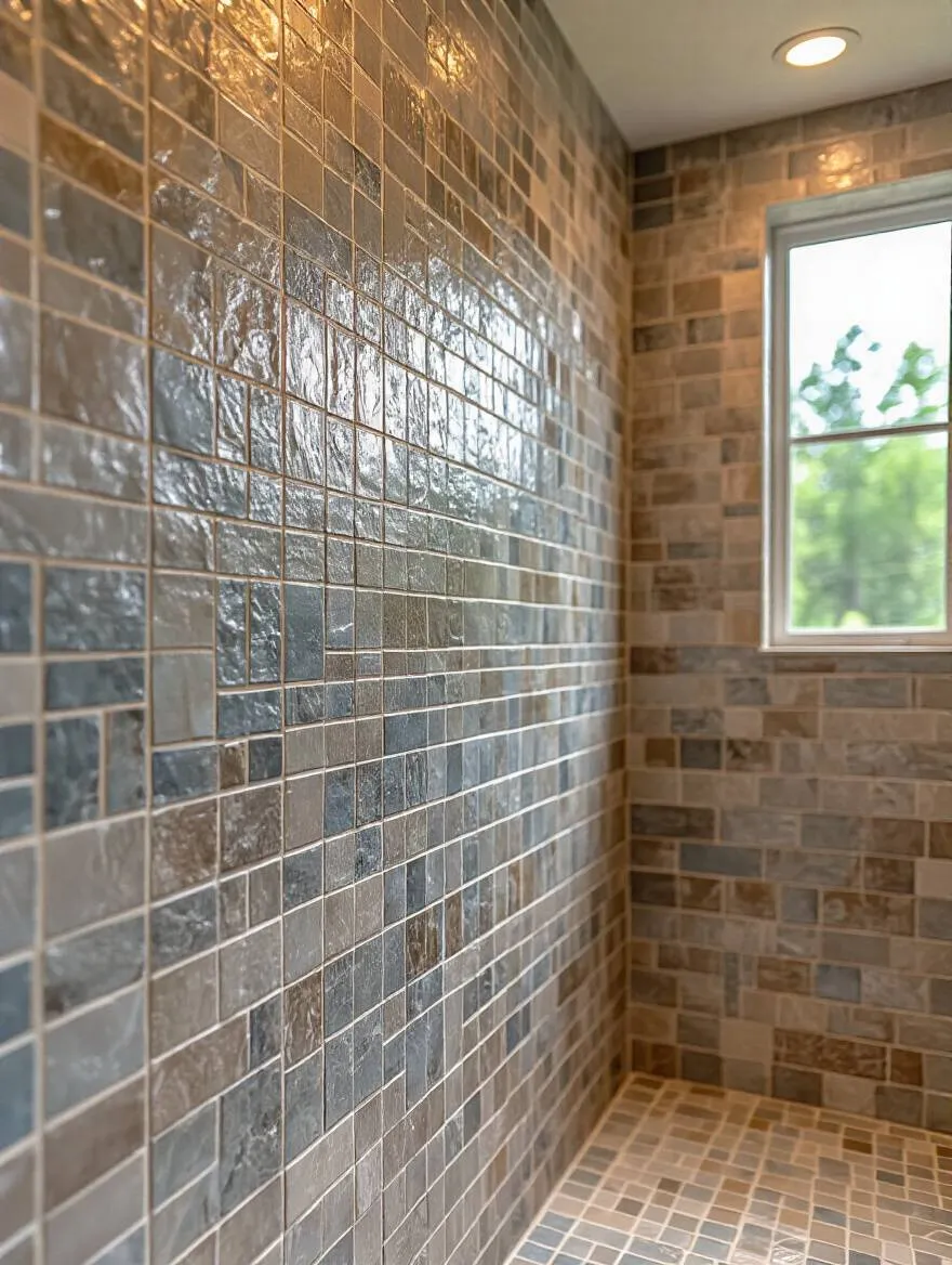 Shower wall showcasing effective waterproofing behind tiles