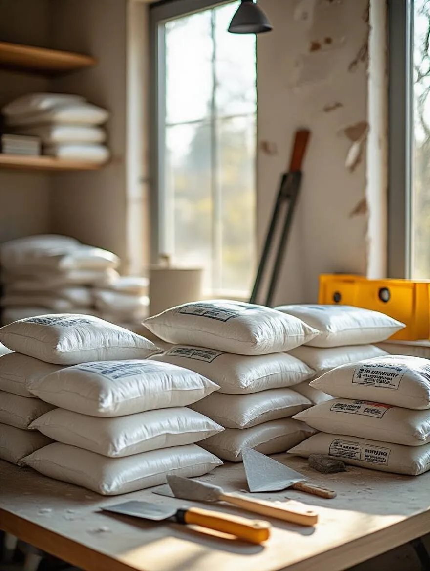Workspace with various mortar types for tile installation