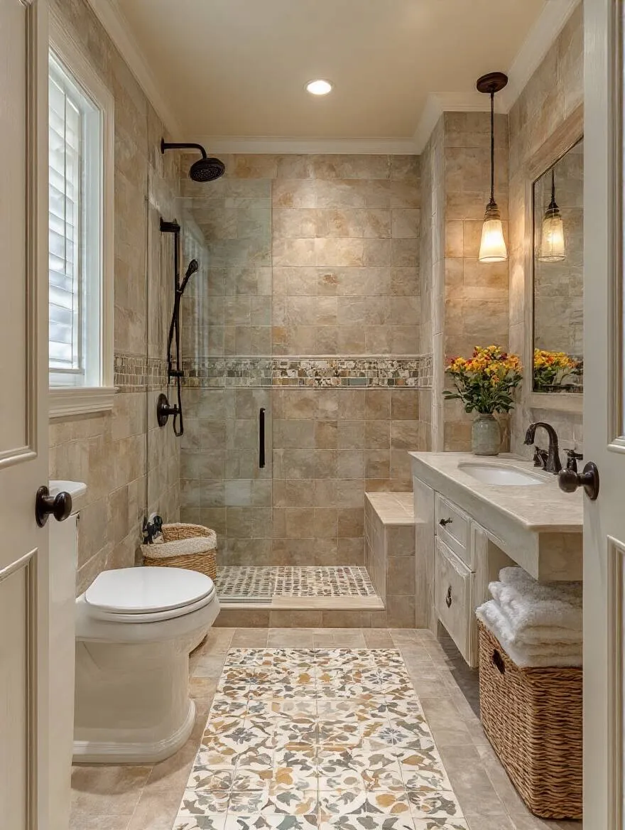 Bathroom tiles showcasing PEI ratings for high traffic zones.