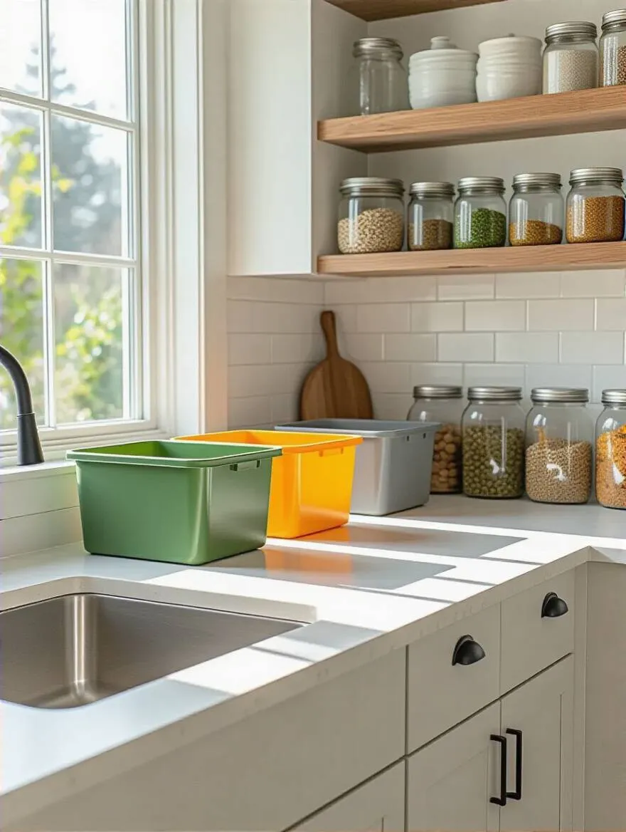 Portrait of a minimalist kitchen inventory setup on a clean countertop