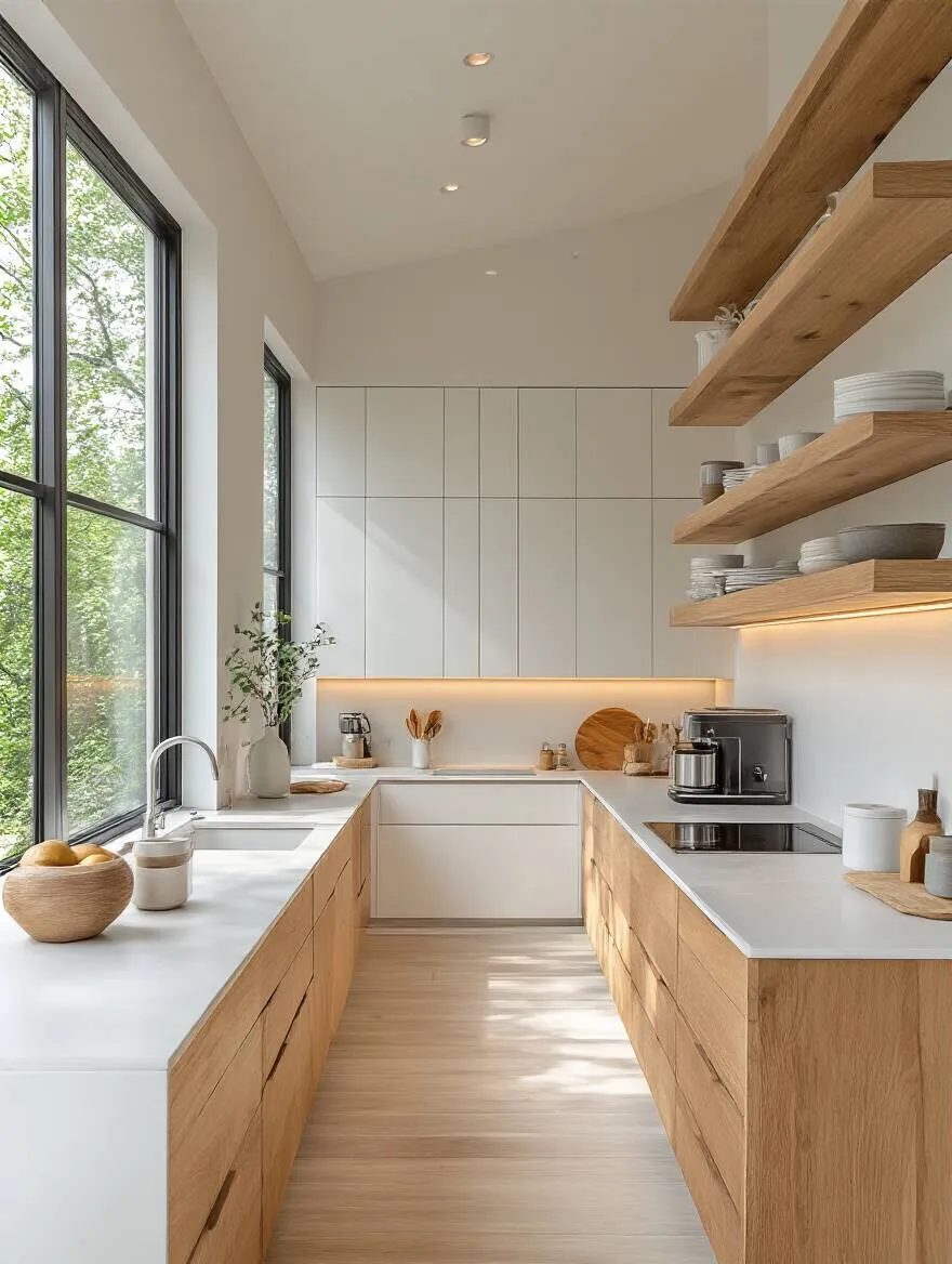 Minimalist kitchen with clearly defined zones and clutter-free counters