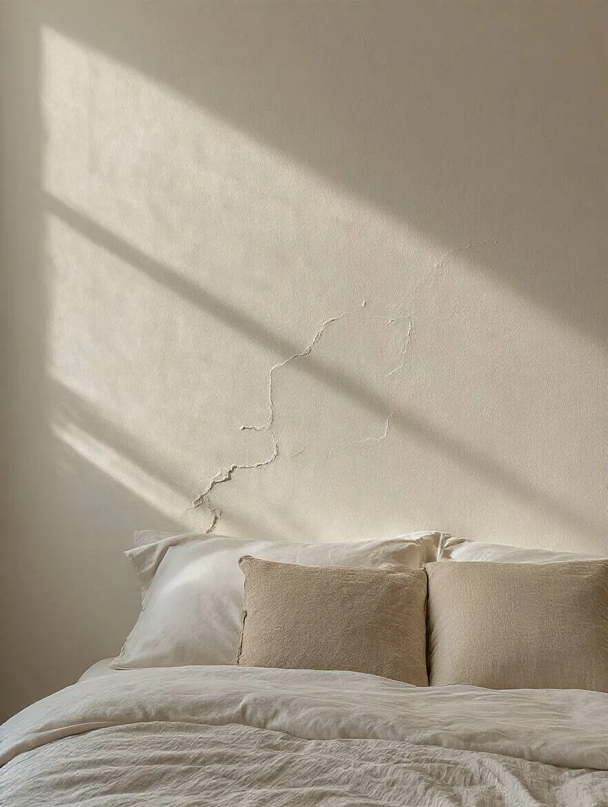 Close-up of a meticulously prepared bedroom wall surface, smooth and ready for wallpaper installation, demonstrating professional wall preparation.