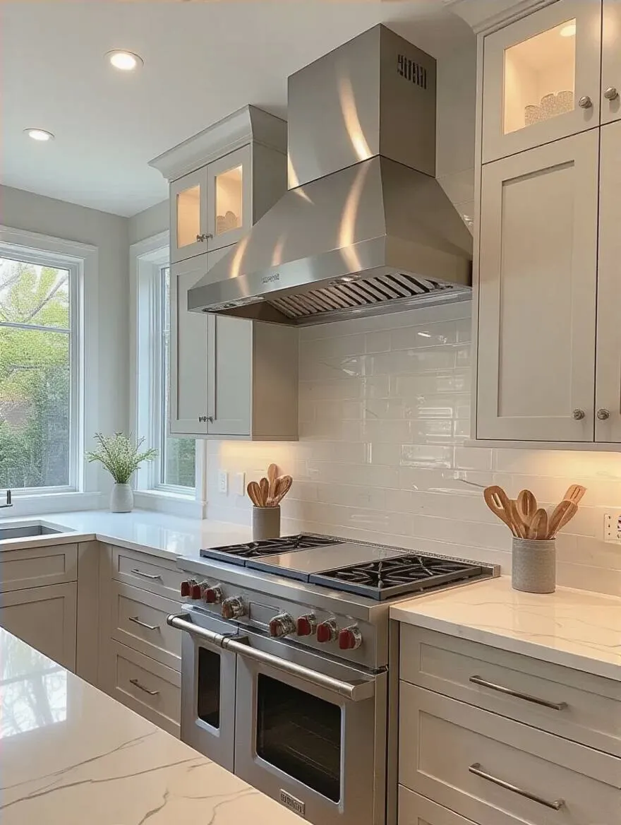 Portrait of a modern kitchen with a professional-grade ventilation system