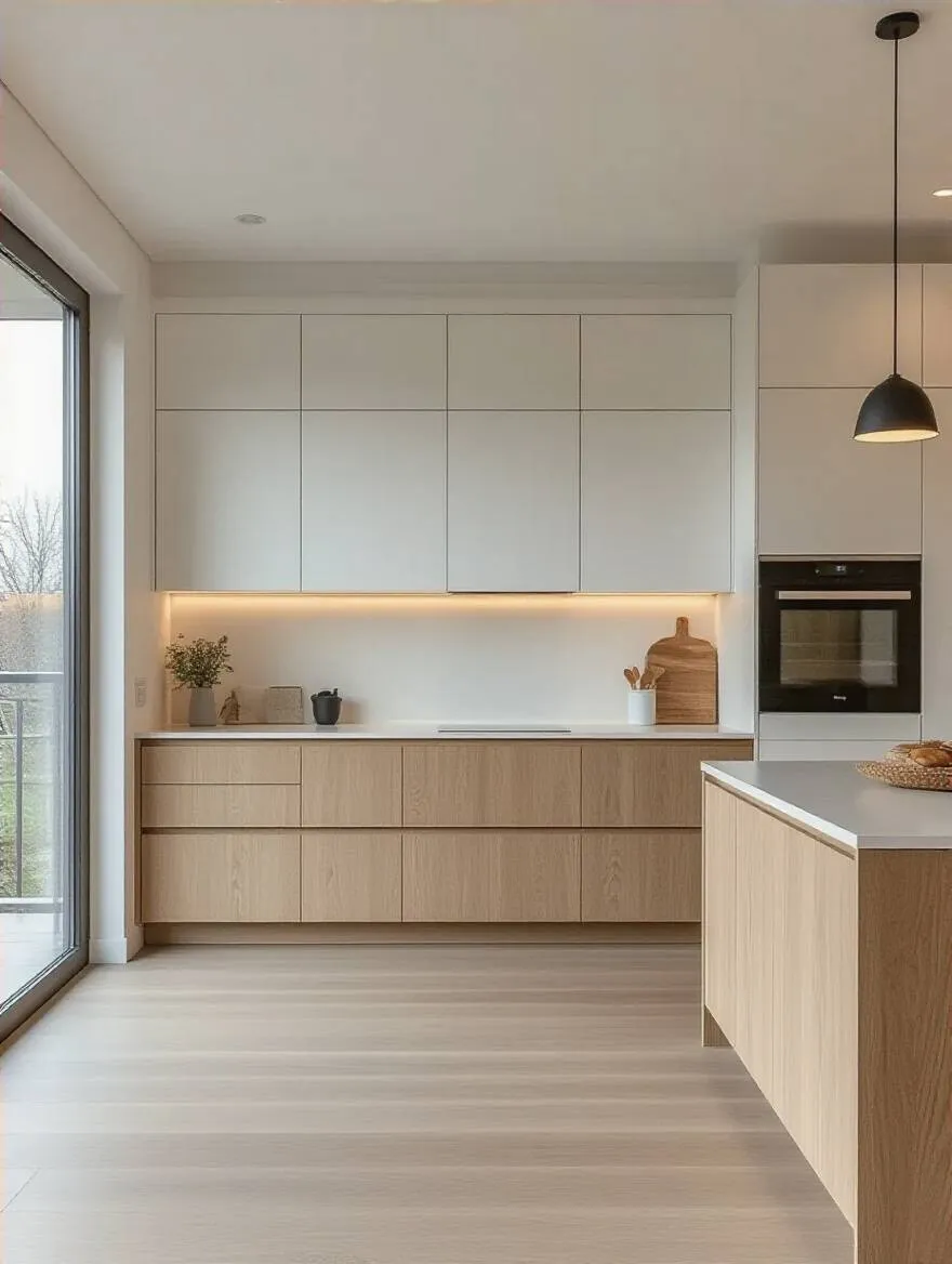 Portrait of handleless cabinetry in a minimalist kitchen
