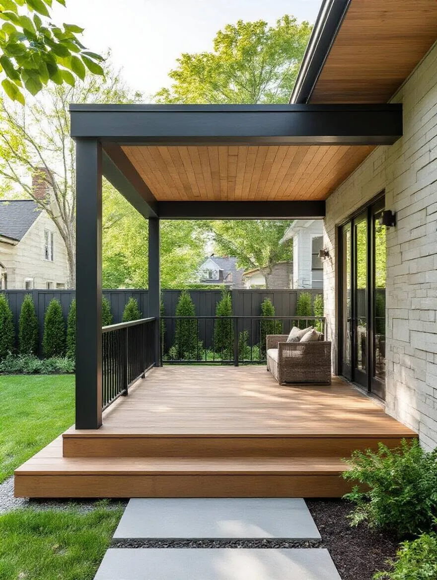 Portrait view of back porch planning scene showing compliance cues