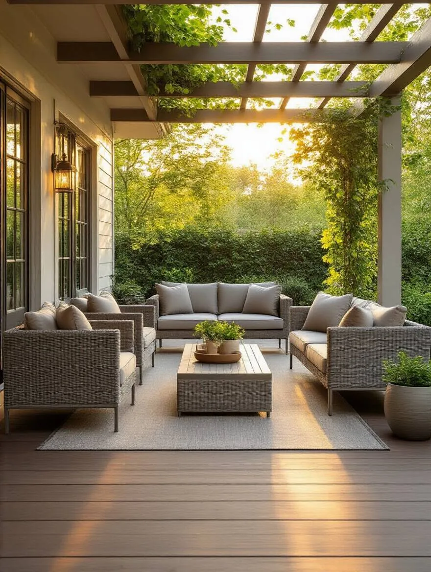 Portrait of weather-resistant outdoor furniture on a back porch