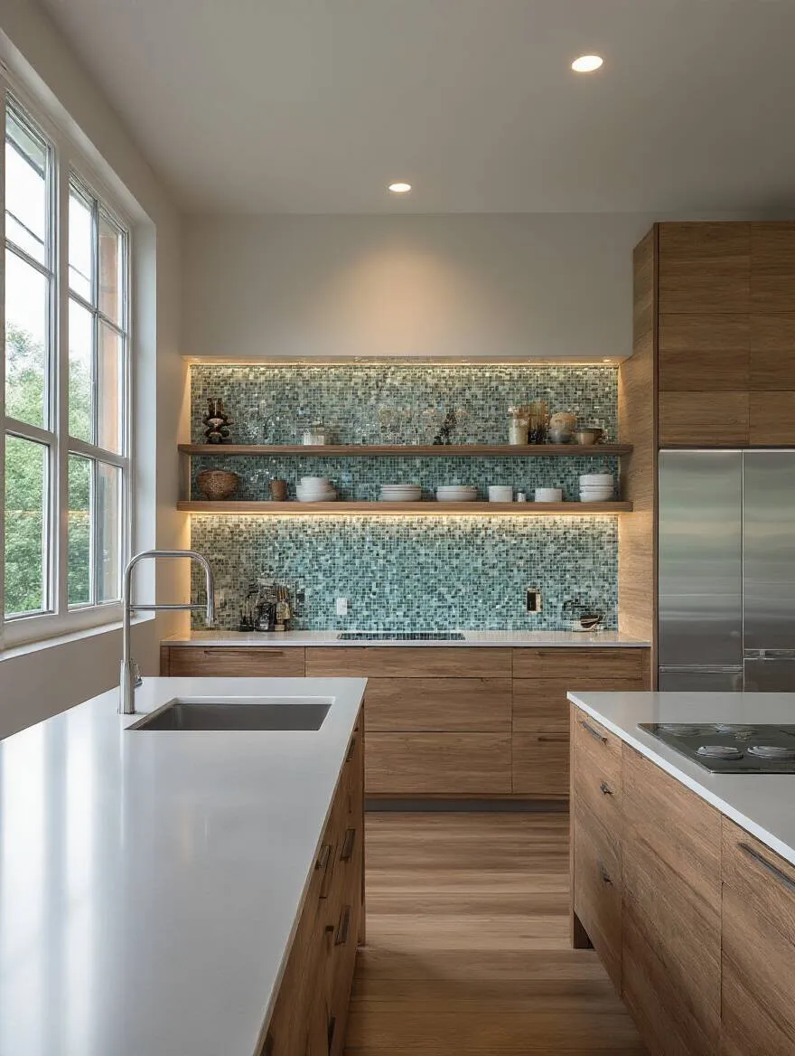 Portrait of a modern kitchen with a striking backsplash defining the style