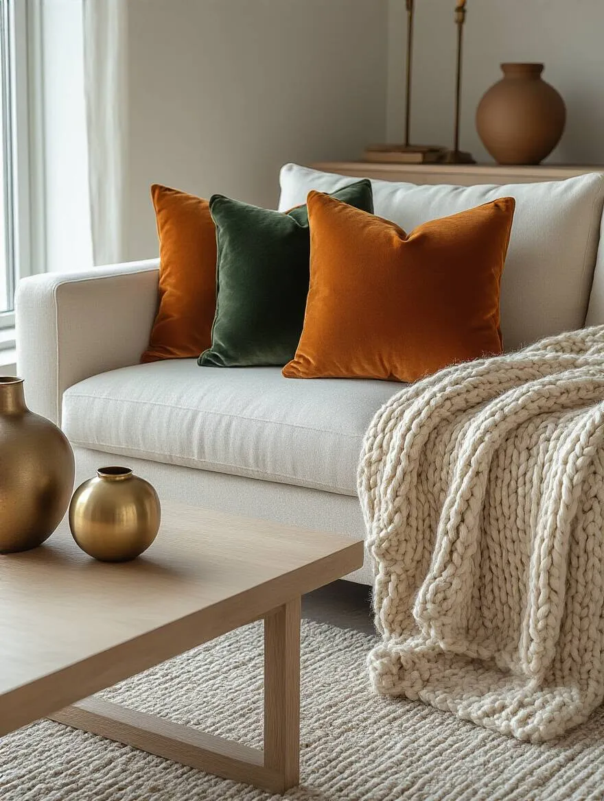 Modern living room featuring a beautifully highlighted archway or exposed wooden beams, accentuated with strategic lighting, demonstrating how architectural details add unique character and depth to contemporary spaces.