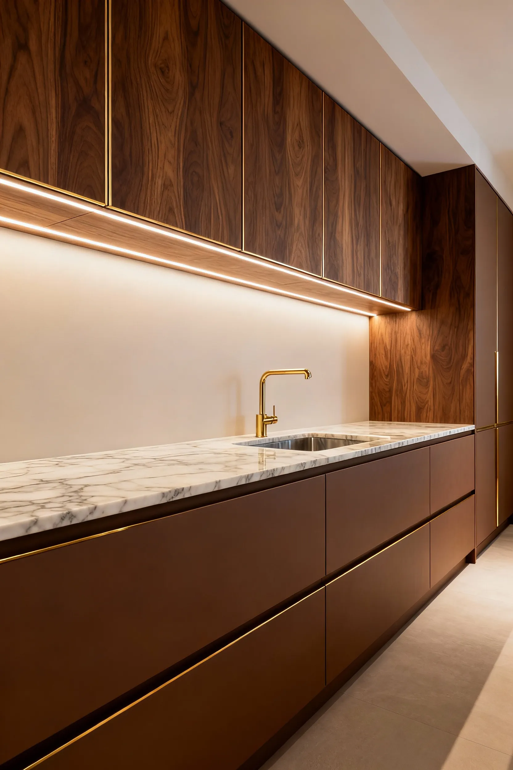 Luxurious kitchen interior with custom cabinetry, highlighting high-end finishes and quality construction, conveying long-term home value.