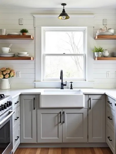 Coastal kitchen featuring a white <a href=